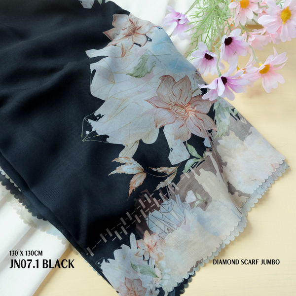 [ BUY 3 GET 1 FREE HIJAB ] Diamond Scarf JUMBO - JN07.1 Black