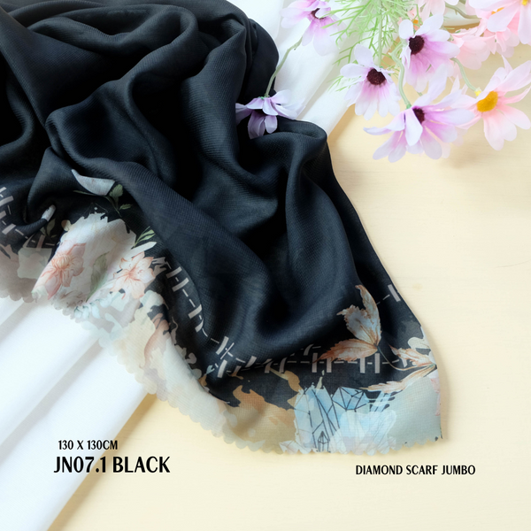 [ BUY 3 GET 1 FREE HIJAB ] Diamond Scarf JUMBO - JN07.1 Black