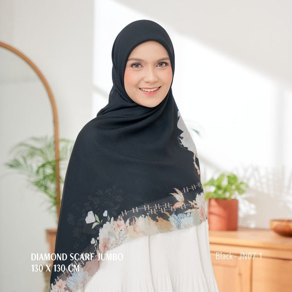 [ BUY 3 GET 1 FREE HIJAB ] Diamond Scarf JUMBO - JN07.1 Black