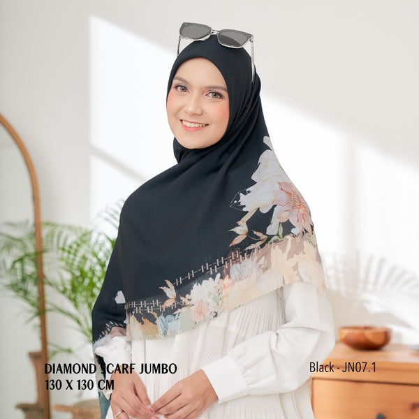 [ BUY 3 GET 1 FREE HIJAB ] Diamond Scarf JUMBO - JN07.1 Black