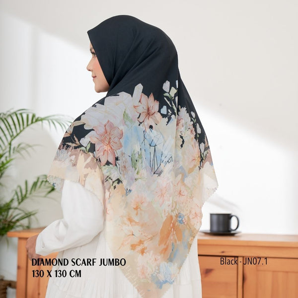 [ BUY 3 GET 1 FREE HIJAB ] Diamond Scarf JUMBO - JN07.1 Black