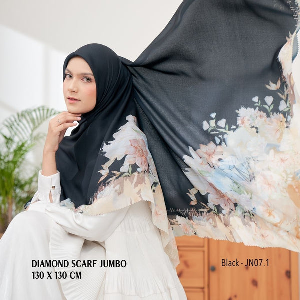 [ BUY 3 GET 1 FREE HIJAB ] Diamond Scarf JUMBO - JN07.1 Black