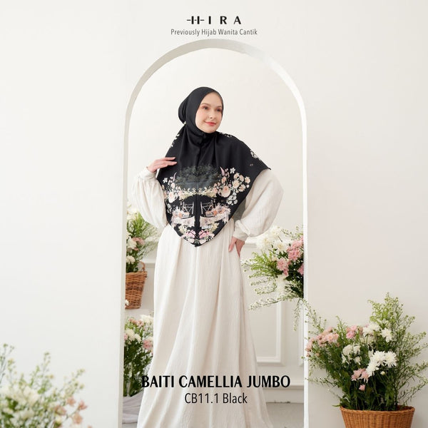 [ BUY 3 GET 1 FREE HIJAB ] Hijab Instan Baiti Camellia Jumbo - CB11.1 Black