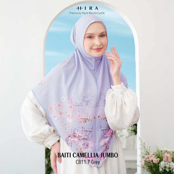 [ BUY 3 GET 1 FREE HIJAB ] Hijab Instan Baiti Camellia Jumbo - CB11.7 Grey