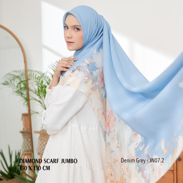 [ BUY 3 GET 1 FREE HIJAB ] Diamond Scarf JUMBO - JN07.2 Denim Grey