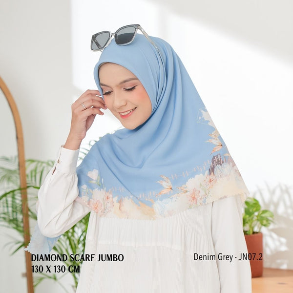 [ BUY 3 GET 1 FREE HIJAB ] Diamond Scarf JUMBO - JN07.2 Denim Grey