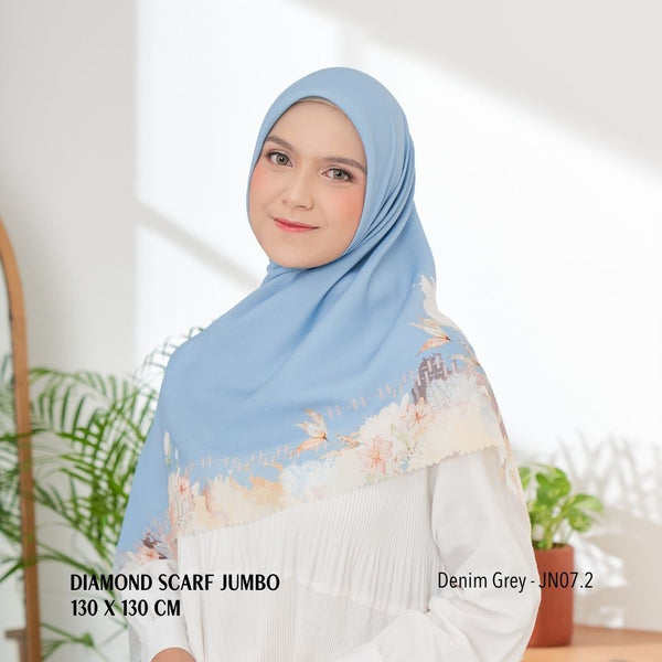 [ BUY 3 GET 1 FREE HIJAB ] Diamond Scarf JUMBO - JN07.2 Denim Grey