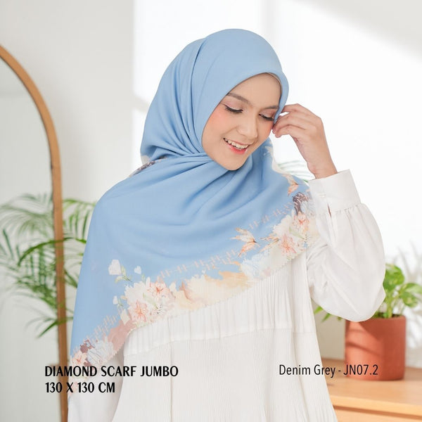 [ BUY 3 GET 1 FREE HIJAB ] Diamond Scarf JUMBO - JN07.2 Denim Grey