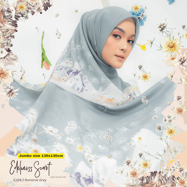 [ BUY 3 GET 1 FREE HIJAB ] Edelweiss Scarf Jumbo - EJ09.2 Romania Grey