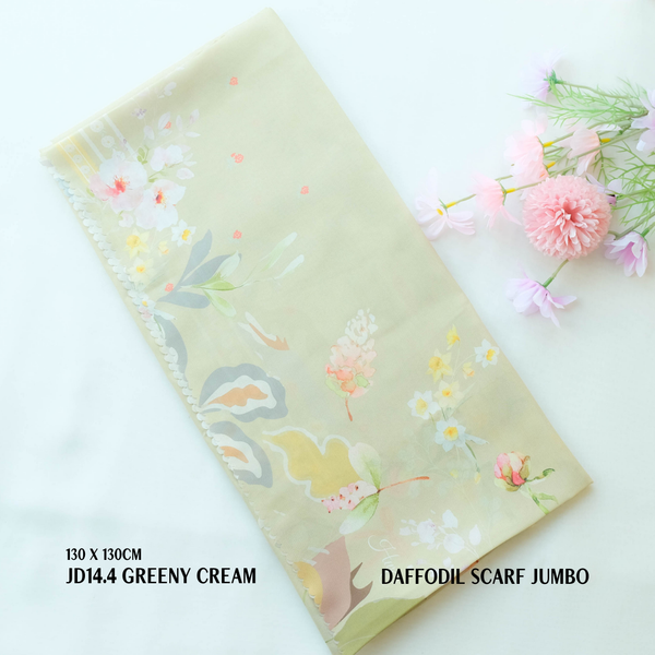 [ BUY 3 GET 1 FREE HIJAB ] Daffodil Scarf Jumbo - JD14.4 Greeny Cream