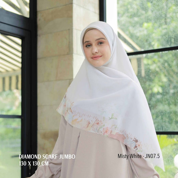 [ BUY 3 GET 1 FREE HIJAB ] Diamond Scarf JUMBO - JN07.5 Misty White