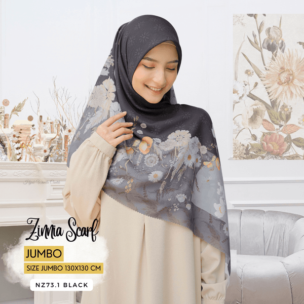 [ BUY 3 GET 1 FREE HIJAB ] Zinnia Scarf Jumbo - NZ73.1 Black