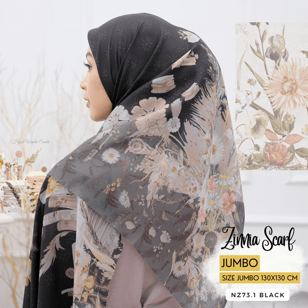 [ BUY 3 GET 1 FREE HIJAB ] Zinnia Scarf Jumbo - NZ73.1 Black