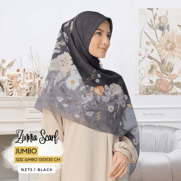 [ BUY 3 GET 1 FREE HIJAB ] Zinnia Scarf Jumbo - NZ73.1 Black