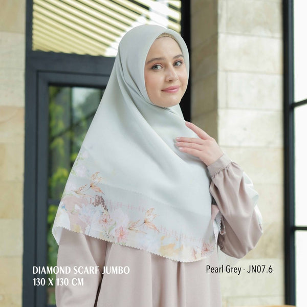 [ BUY 3 GET 1 FREE HIJAB ] Diamond Scarf JUMBO - JN07.6 Pearl Grey